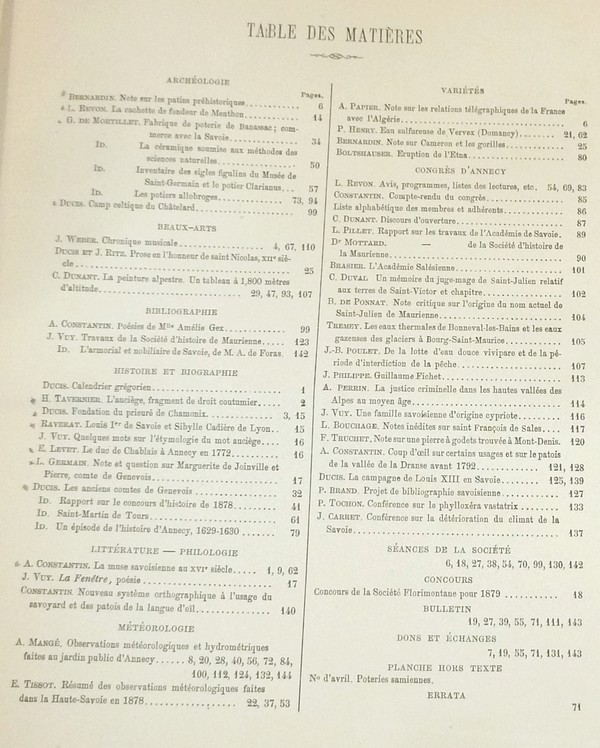 Revue Savoisienne, 1879, 20ème année