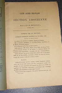 Club Alpin Français. Bulletin de la Section Vosgienne, huitième année, n° 3, avril 1889