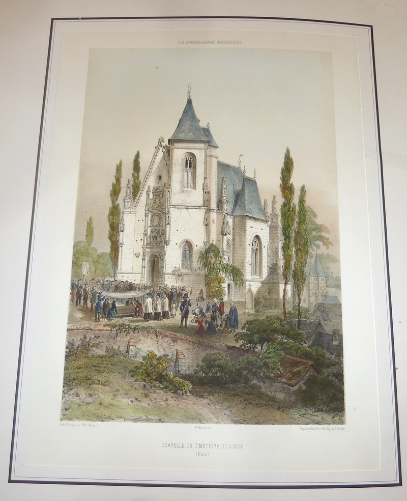 Chapelle du cimetière de Longni (Eure) (Lithographie aquarellée)