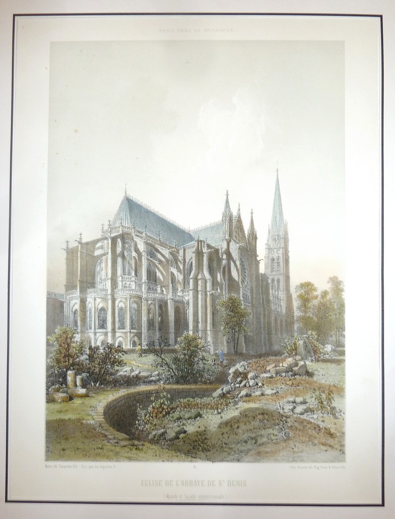 Église de l'Abbaye de St Denis (abside de la façade septentrionale) (Lithographie aquarellée)