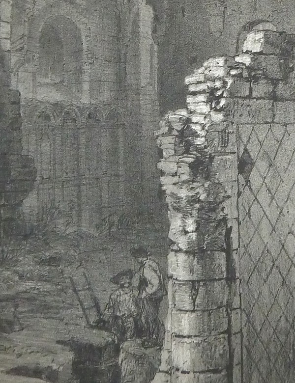 Ruine de l'Abbaye du Ronceray à Angers (Maine et Loire) (Lithographie)