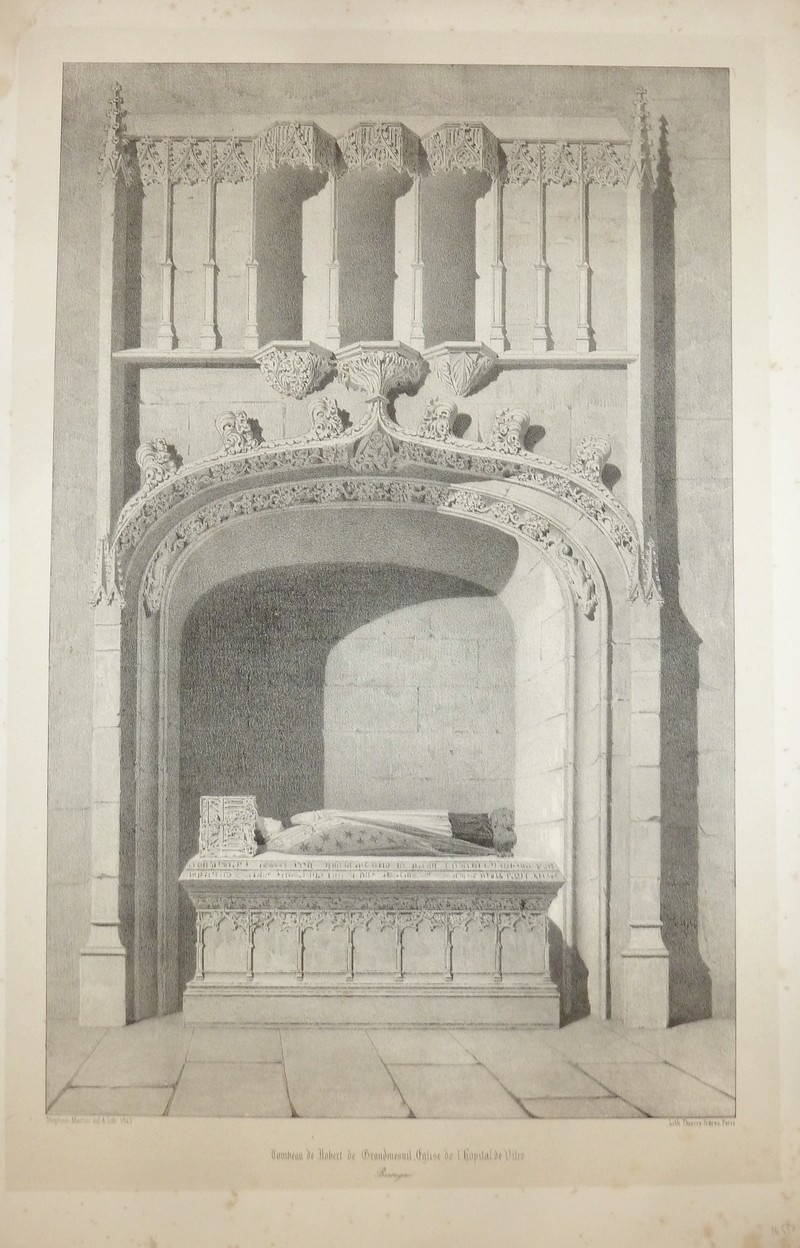 Tombeau de Robert de Grandmesnil, Église de l'Hôpital de Vitré (Bretagne) (Lithographie)
