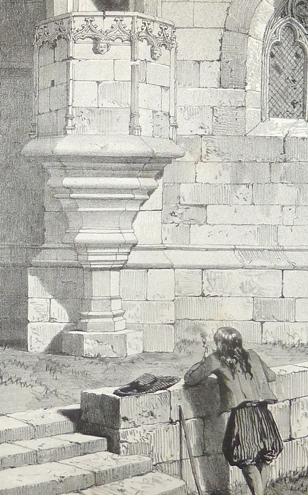 Chaire extérieure, Église de Vitré (Bretagne) (Lithographie)