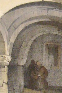 Crypte de St Mélair à Lanmeur (Bretagne) (Lithographie aquarellée)