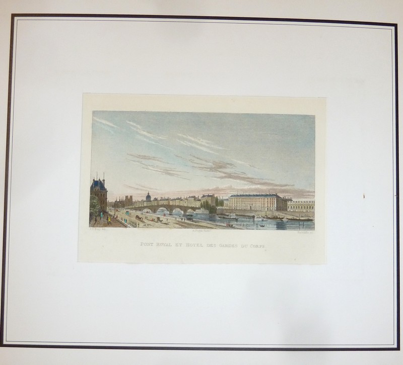 Pont Royal et Hôtel des Gardes du Corps (Gravure aquarellée)