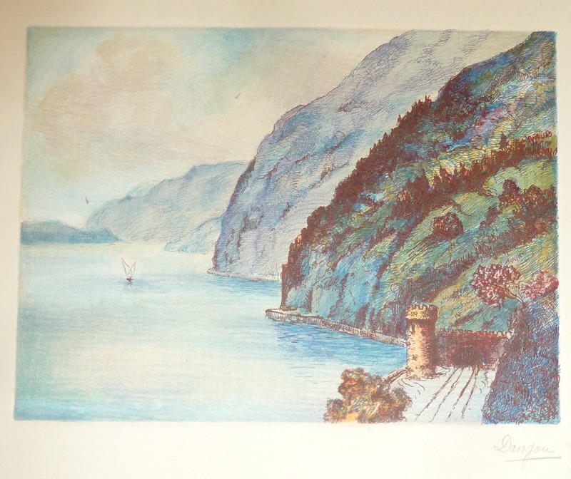 Bord du lac du Bourget (eau forte en couleurs)