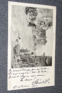 Carte Postale représentant une gravure de Paul Déroulède à Montbéliard, avec texte manuscrit, signature, datée de 1900 de Saint Sebastien