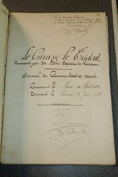 (Manuscrit) Journal de bord du Commandant en second du Cuirassé « Le Trident » commandé par le Capitaine de vaisseau Behic, du Jeudi 30 août 1883...