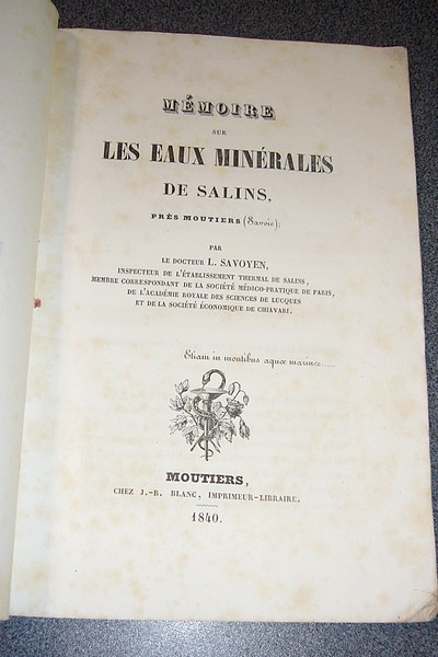 Mémoire sur les eaux minérales de Salins près Moutiers (Savoie)