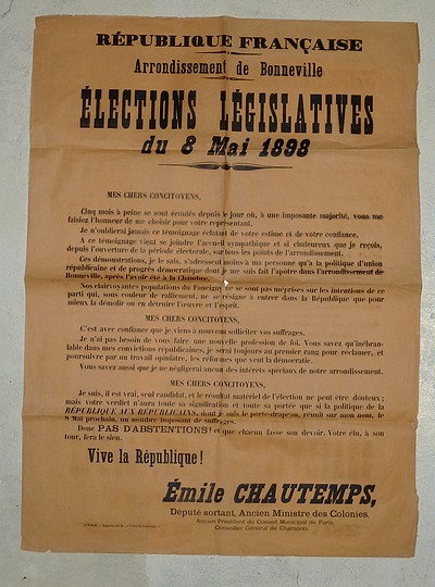 3 Affiches concernant Émile Chautemps : « Scrutin de ballotage du 12 décembre 1897 » & « Élection...