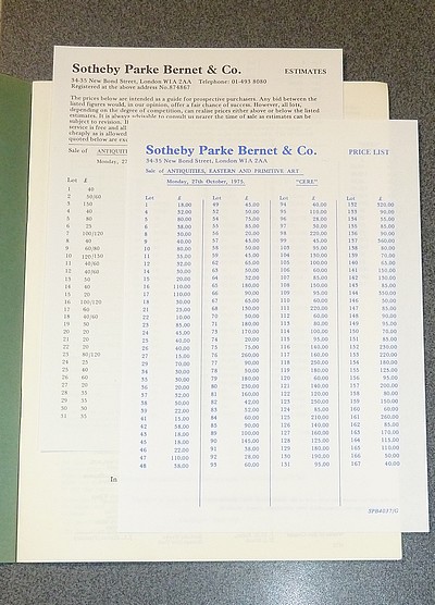 Catalogue of antiquities, islamic art, indian, south-east asian, tibetan and nepalese art, african, oceanic and american indian art. Sotheby & Co. Day of sale : Monday, 27th October, 1975