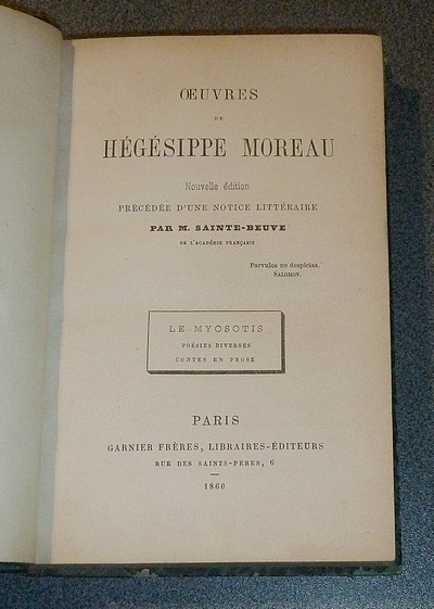 Oeuvres de Hégésippe Moreau. Le Myosotis - Poésies diverses - Contes en prose