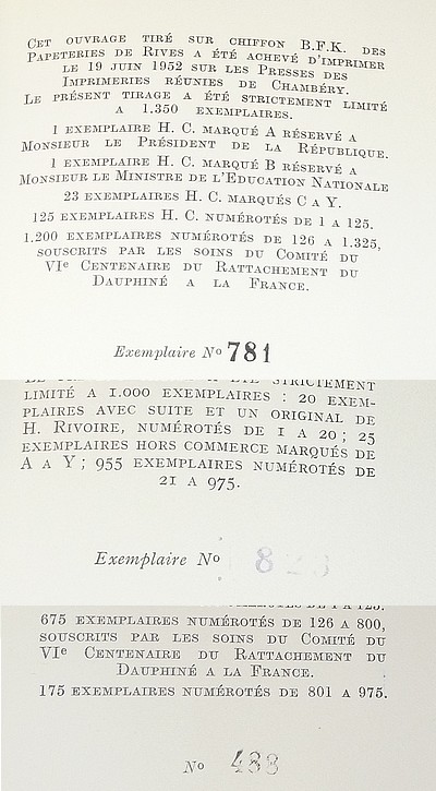 Le livre d'Or du Dauphiné 1349-1949 (3 volumes). Conférences historiques organisées avec le concours de l'Académie Delphinale et de la Société des Écrivains Dauphinois à l'occasion du VIe centenaire du rattachement du Dauphiné à la France