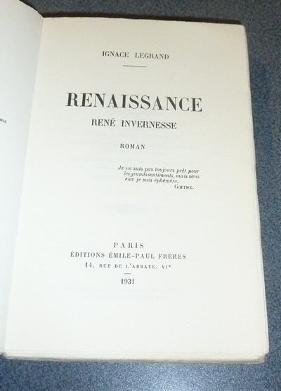 Renaissance. René Invernesse (édition originale)