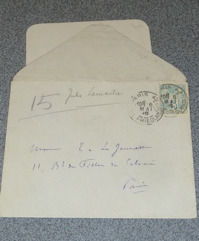 Lettre autographe signée de Jules Lemaitre à Ernest Lajeunesse