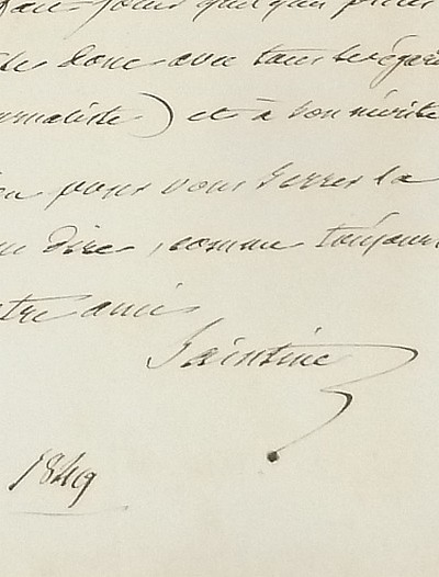 Lettre autographe de Saintine signée en date du 24 mai 1849