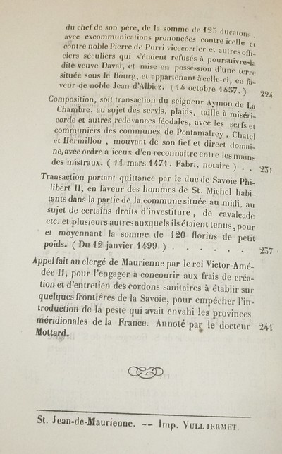 Société d'Histoire et d'Archéologie de Maurienne - Première Série, 3e volume, les Bulletins 1 à 5 (5 volumes), 1871-1874-1875-1876