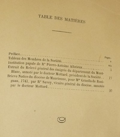 Société d'Histoire et d'Archéologie de Maurienne - Première Série, 3e volume, Premier Bulletin, 1871
