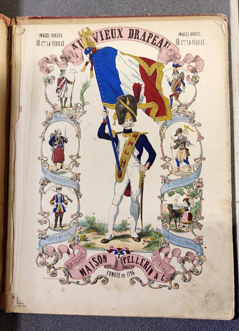 Souvenir des Vosges. Pellerin et cie. Au vieux drapeau, images dorées, Mison Pellerin, imagerie d'Épinal