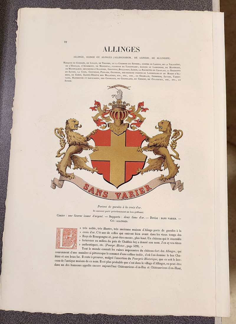 Armorial et Nobiliaire de l'Ancien Duché de Savoie (Tome I - livraison 2)