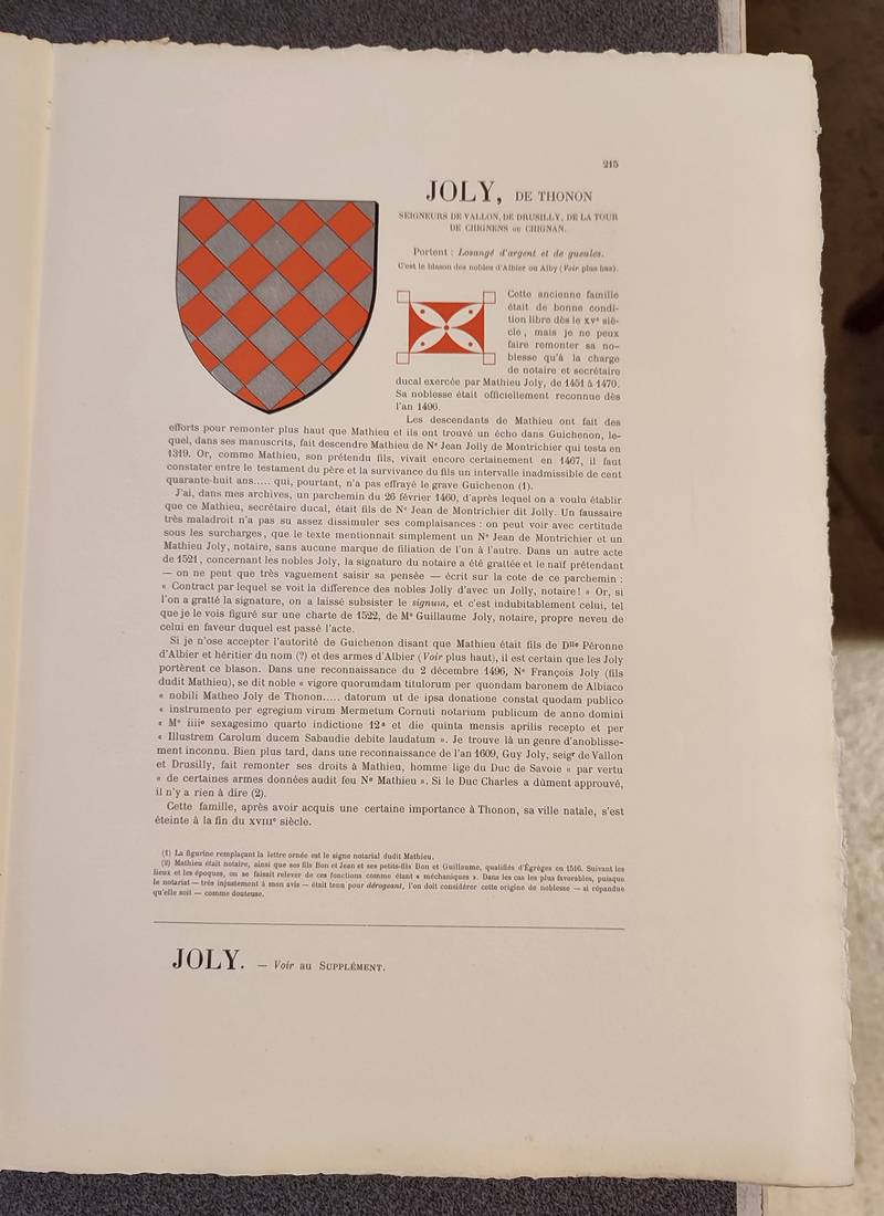 Armorial et Nobiliaire de l'Ancien Duché de Savoie (Tome III - livraison 14)