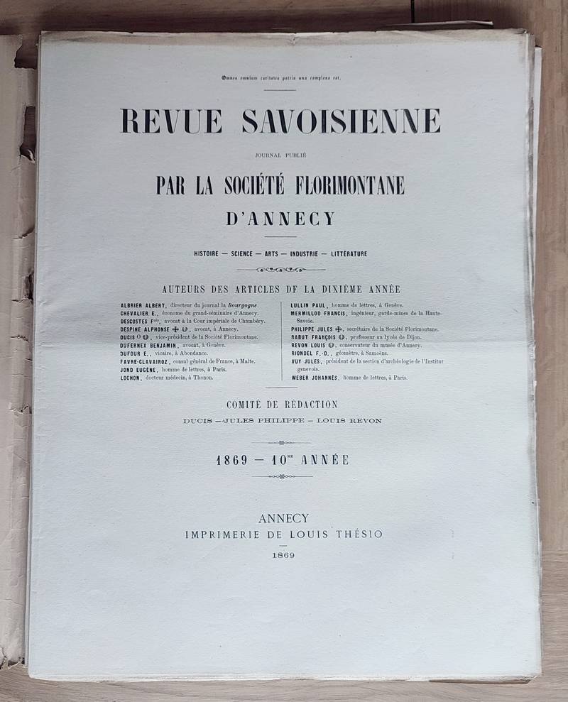 Revue Savoisienne, 1869, 10ème année