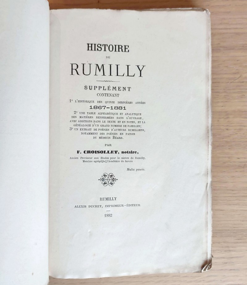 Histoire de Rumilly (1869) avec le Supplément (1882)