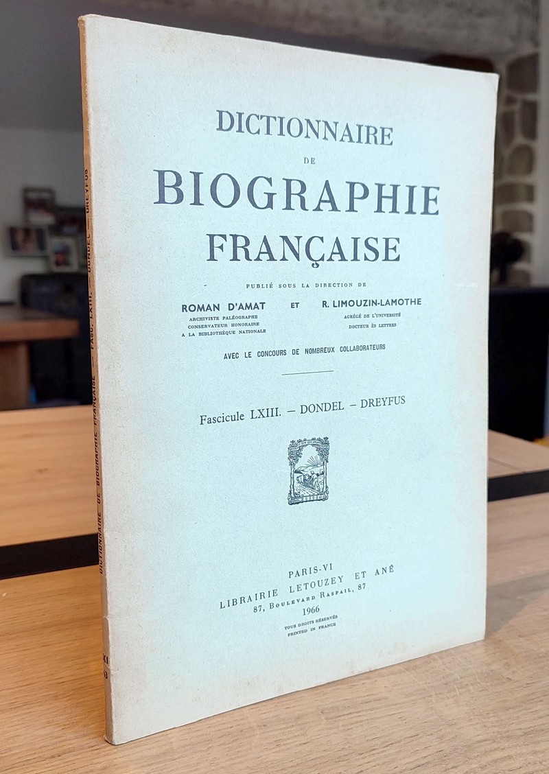 Dictionnaire de biographie française. Fascicule LXIII - Dondel à Dreyfus