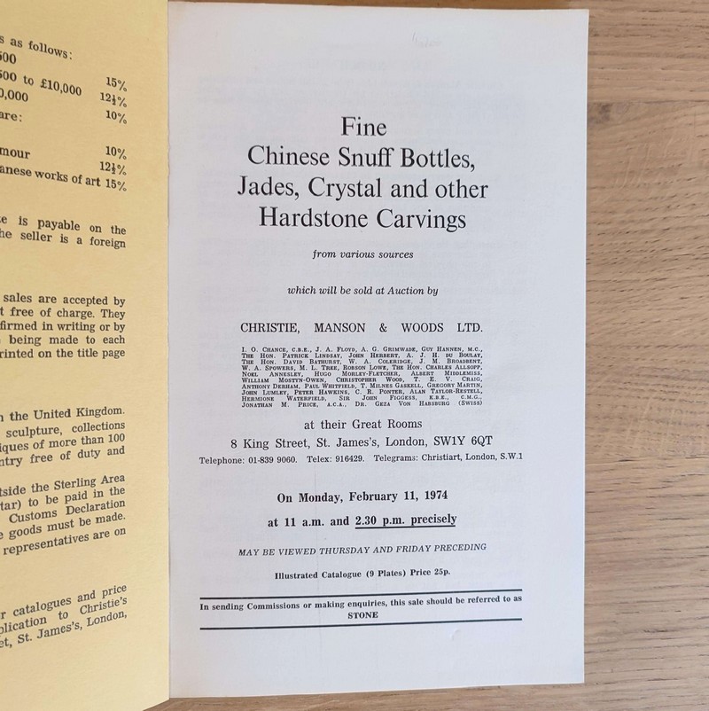 Fine chinese snuff-bottles, jades and hardstone carvings. Christie's, on Monday february 11, 1974