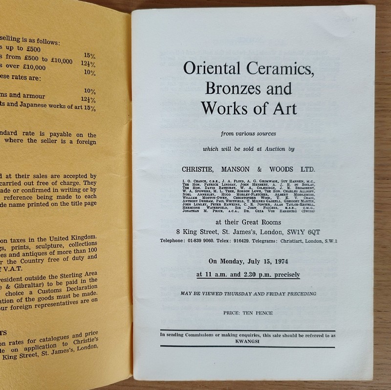 Oriental ceramics, bronzes and works of art. Christie's, on July 15, 1974