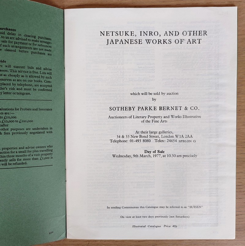 Catalogue of netsuke, inro, and other japanese works of art. Sotheby's, 9 th march, 1977