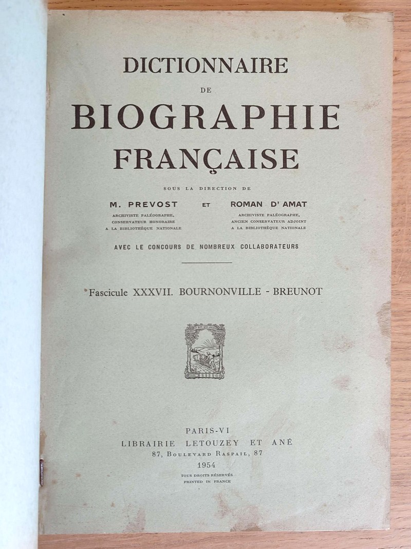 Dictionnaire de biographie française. Fascicules XXXVII, XXXVIII, XXXIX