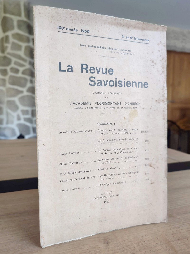 Revue Savoisienne, 1960, 100ème année, 3ème et 4ème trimestres 1960