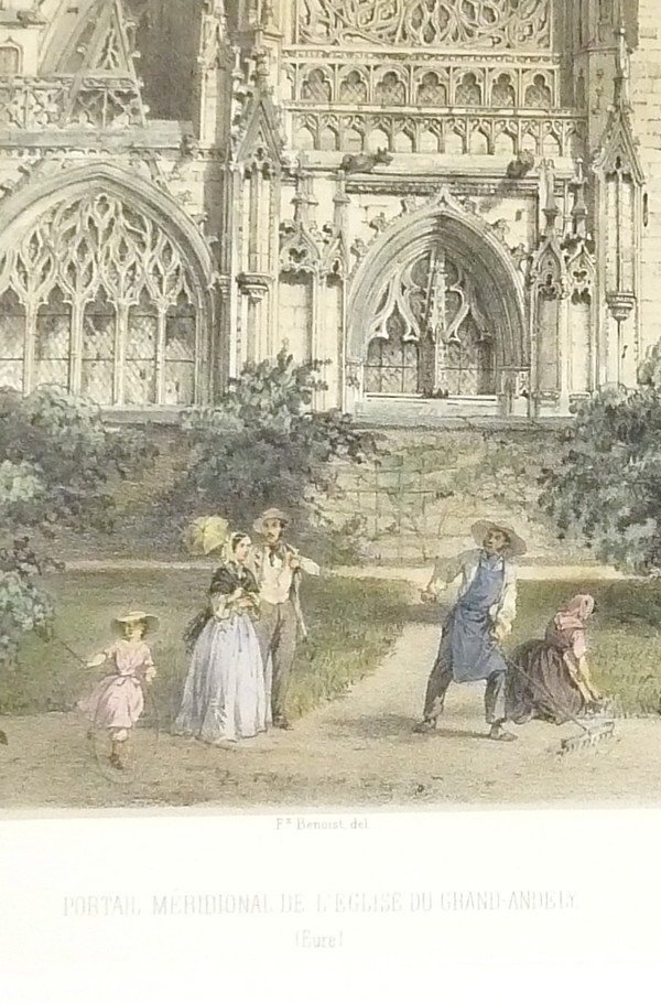 Portail méridional de l'église du Grand-Andely (Eure) (Lithographie aquarellée)