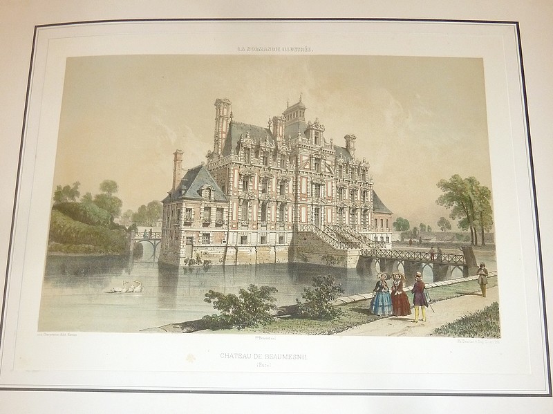 Château de Beaumesnil (Eure) (Lithographie aquarellée)