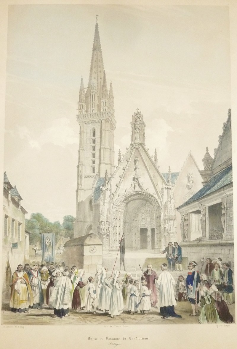 Église et ossuaire de Landivisian (Bretagne) (Lithographie aquarellée)