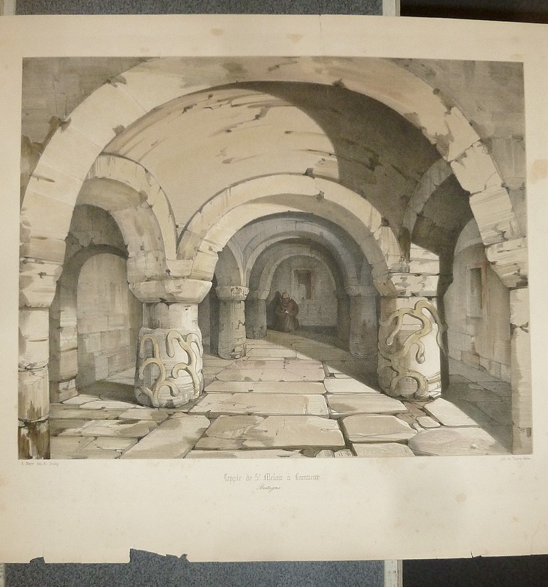Crypte de St Mélair à Lanmeur (Bretagne) (Lithographie aquarellée) - Mayer, A.
