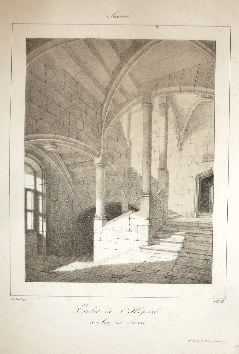Escalier de l'Hôpital à Aix en Savoie (Lithographie) - Isabey, J.