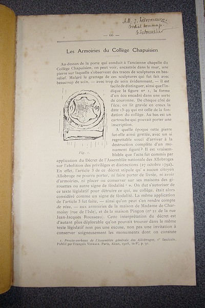 livre ancien - Les Armoiries du Collège Chapuisien - Letonnelier, G.