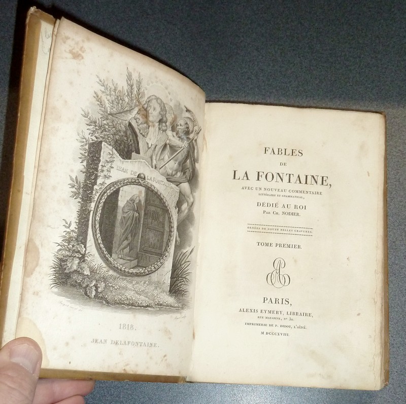 Fables de La Fontaine avec un nouveau commentaire littéraire et grammatical, dédié au Roi par Ch. Nodier (2 volumes)