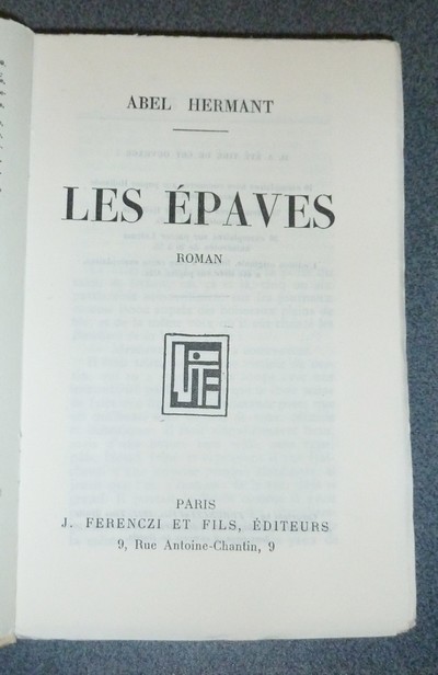 Les épaves (dédicace signée de l'auteur sur un exemplaire de l'édition originale)