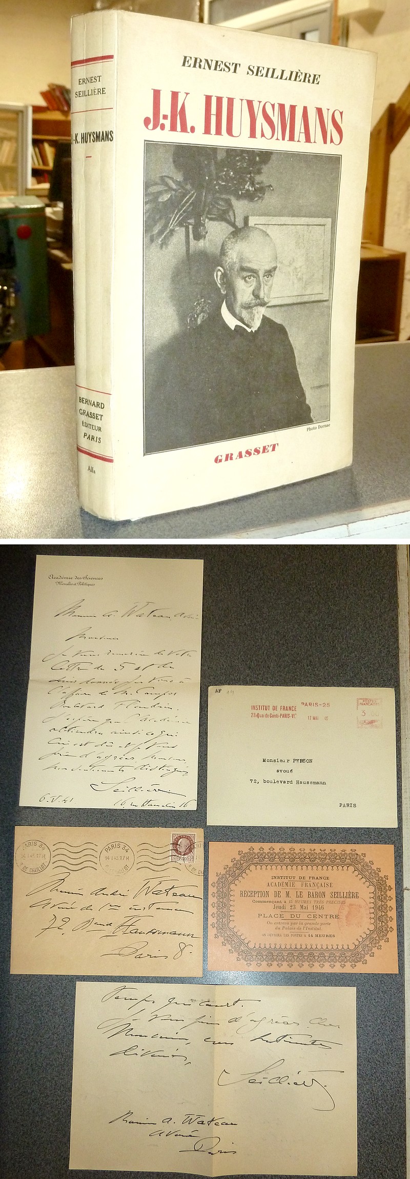 livre ancien - J.-K. Huysmans (lettres autographes signées, édition originale) - Seillière, Baron Ernest