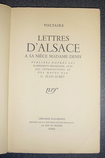 Lettres d'Alsace à sa Nièce, Madame Denis