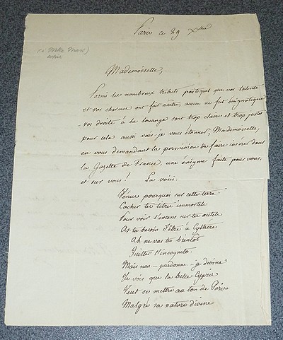 Lettre minute autographe signée adressée à Mademoiselle Mars - Saintine, Joseph-Xavier (de son vrai nom Boniface)