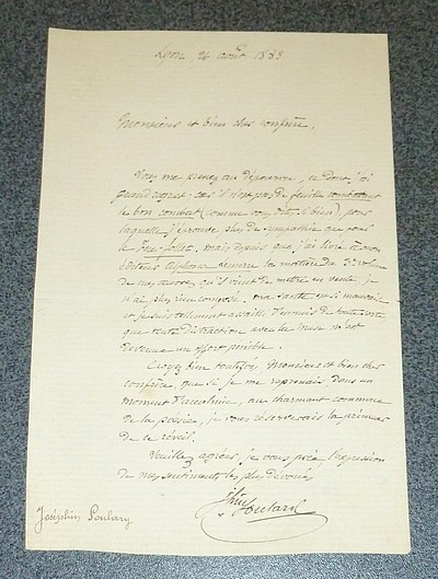 Lettre autographe signée, datée du 26 août 1883 à Lyon - Soulary Joséphin