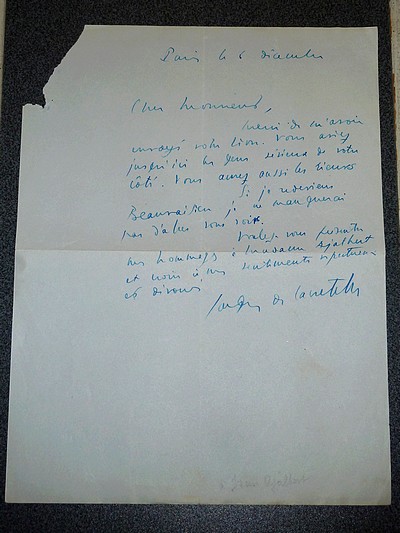 Lettre autographe signée - Lacretelle, Jacques de