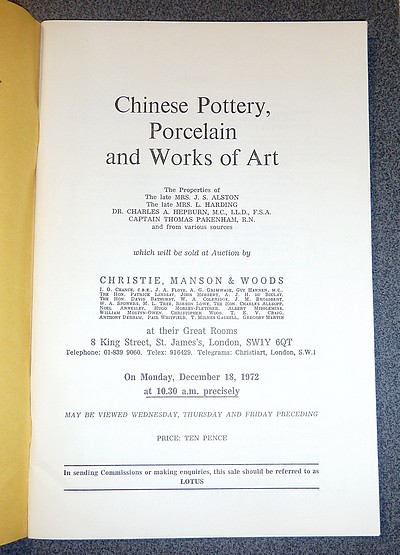 Oriental Ceramics and Works of Art. Christie's. December 18, 1972