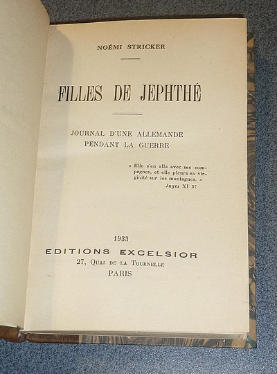 Filles de Jephthé. Journal d'une allemande pendant la guerre