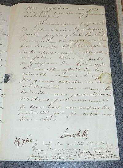 Lettre autographe signée par Charles de Lacretelle et datée du 15 septembre 1846