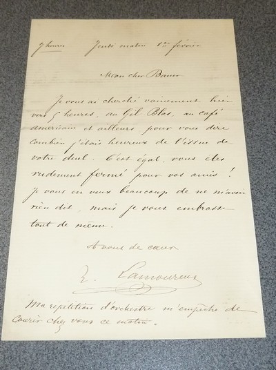livre ancien - Lettre manuscrite autographe signée de Charles Lamoureux - Lamoureux, Charles